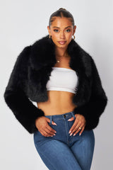 Yara Faux Fur Crop Collar Coat Jacket (HDJ32251)