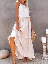 Resort-Style Ruffles Swing Floaty Lining Beach Dress