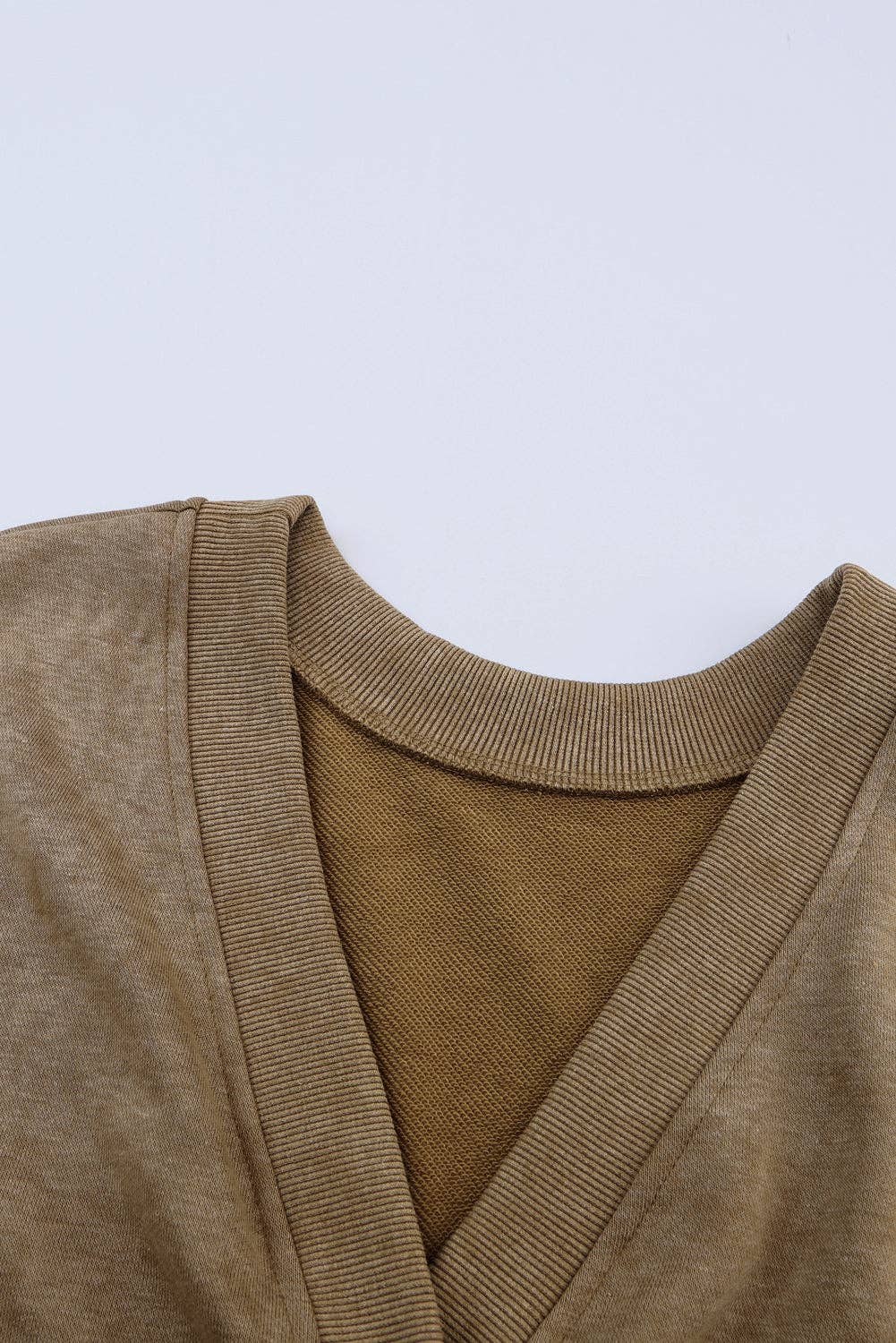 Khaki Exposed Seam Twist Open Back Oversized Sweatshirt: Khaki / L / 80%Polyester+20%Cotton