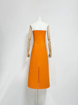 47Y Yellow Retro Tube Top Dress with 3D Floral Embroidery
