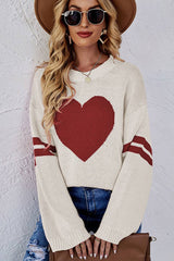 Valentine's Day color match heart peach crew-neck sweater