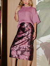 S8609 Metallic Floral Jacquard Pencil Skirt