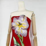 47Y Yellow Retro Tube Top Dress with 3D Floral Embroidery