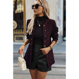 Solid Decorative Button Stand Collar Jacket
