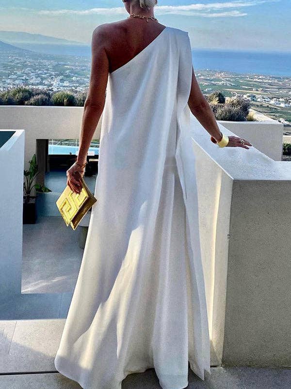 Loose Asym Solid Split One-Shoulder Maxi