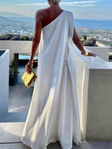 Loose Asym Solid Split One-Shoulder Maxi