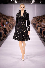 F26065 Embroidery Dots Pucker Collar Coat
