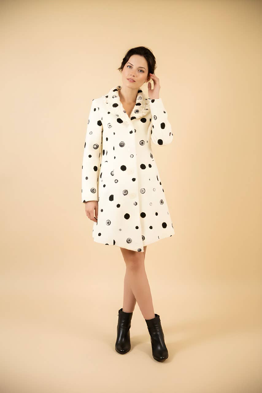 F26065 Embroidery Dots Pucker Collar Coat