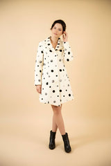 F26065 Embroidery Dots Pucker Collar Coat