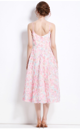 DR508 3D Rose Lace Pink Off-shoulder Holiday Suspender Dress