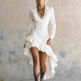 Western Style Floral Denim Dress For Women