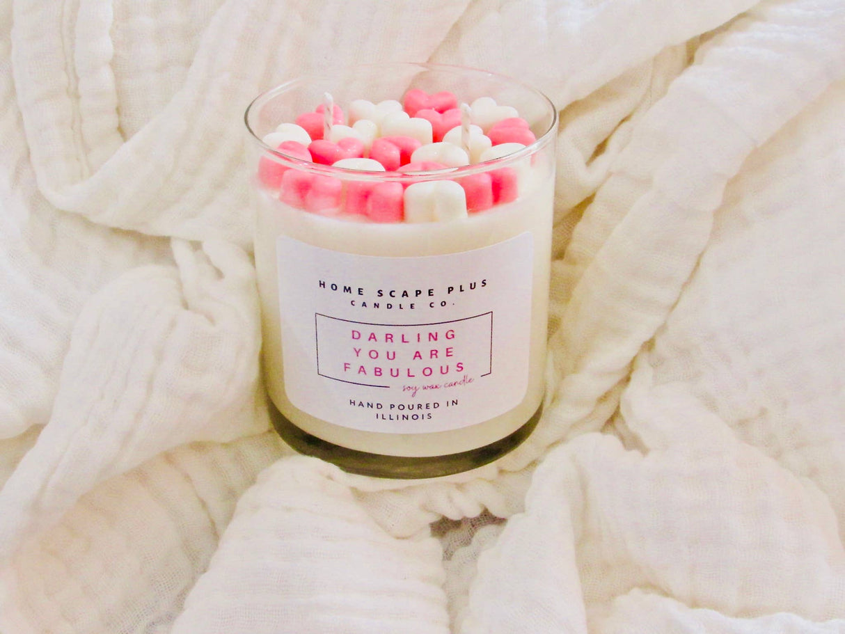Soy Wax Candle with Hearts-Valentines Day, Personalize Label
