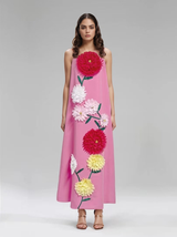 DR516Y Colorful 3D Floral Swing Suspender Long Summer Dress
