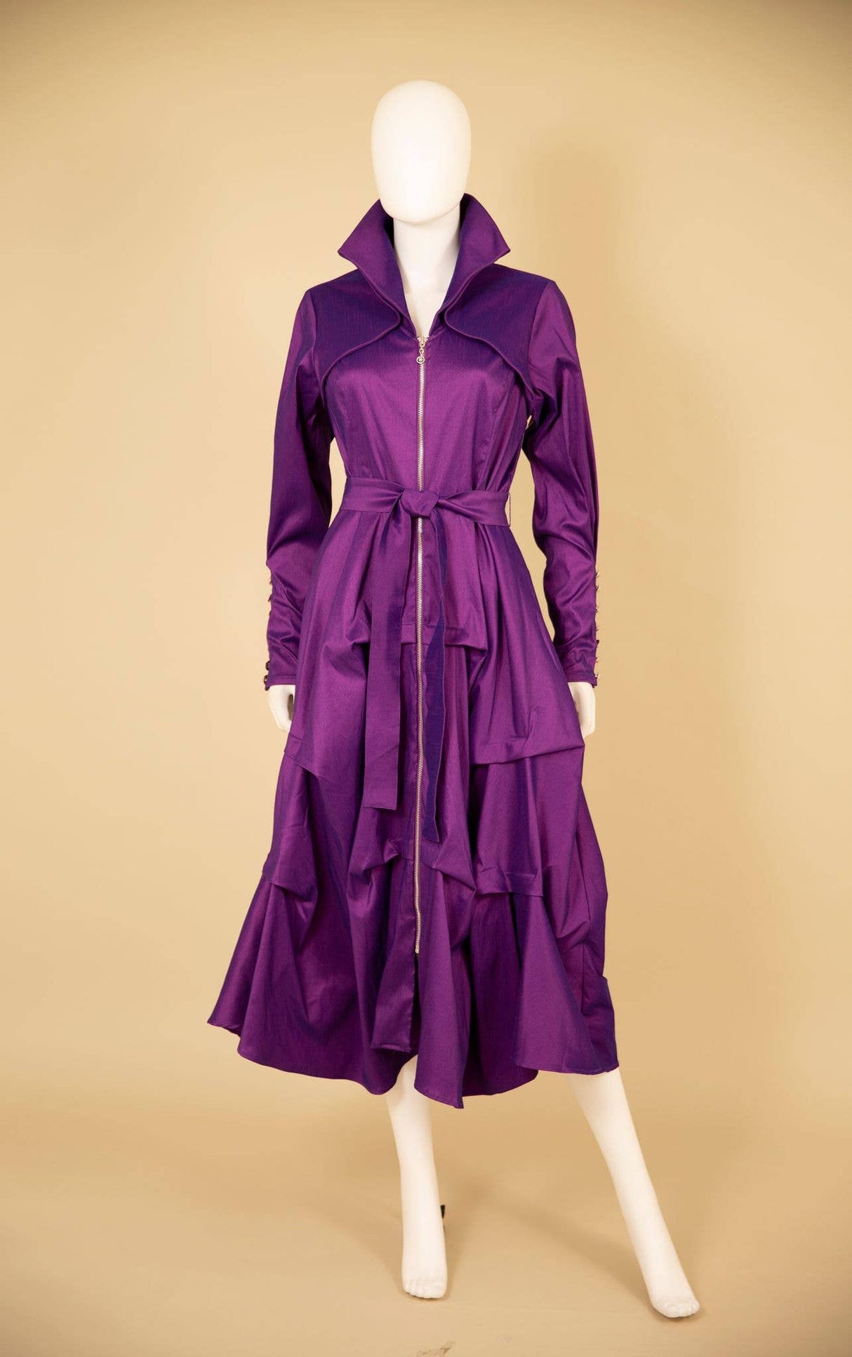 Stretch Dupioni Sculptural Zip Pleats Dress - F23011