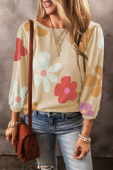 Flower/Bowknot Print Bubble Sleeve Tee