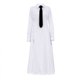 New style preppy necktie dress with lapel slit