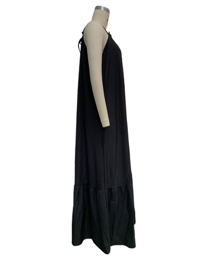 Solid halter sleeveless maxi dress