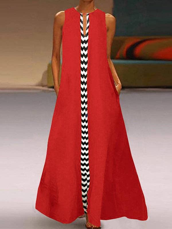 Loose Printed Split-Joint Sleeveless Maxi Dress
