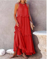 Resort-Style Ruffles Swing Floaty Lining Beach Dress