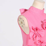 DR0206Y Chic Collar Sleeveless Dress with 3D Flowers
