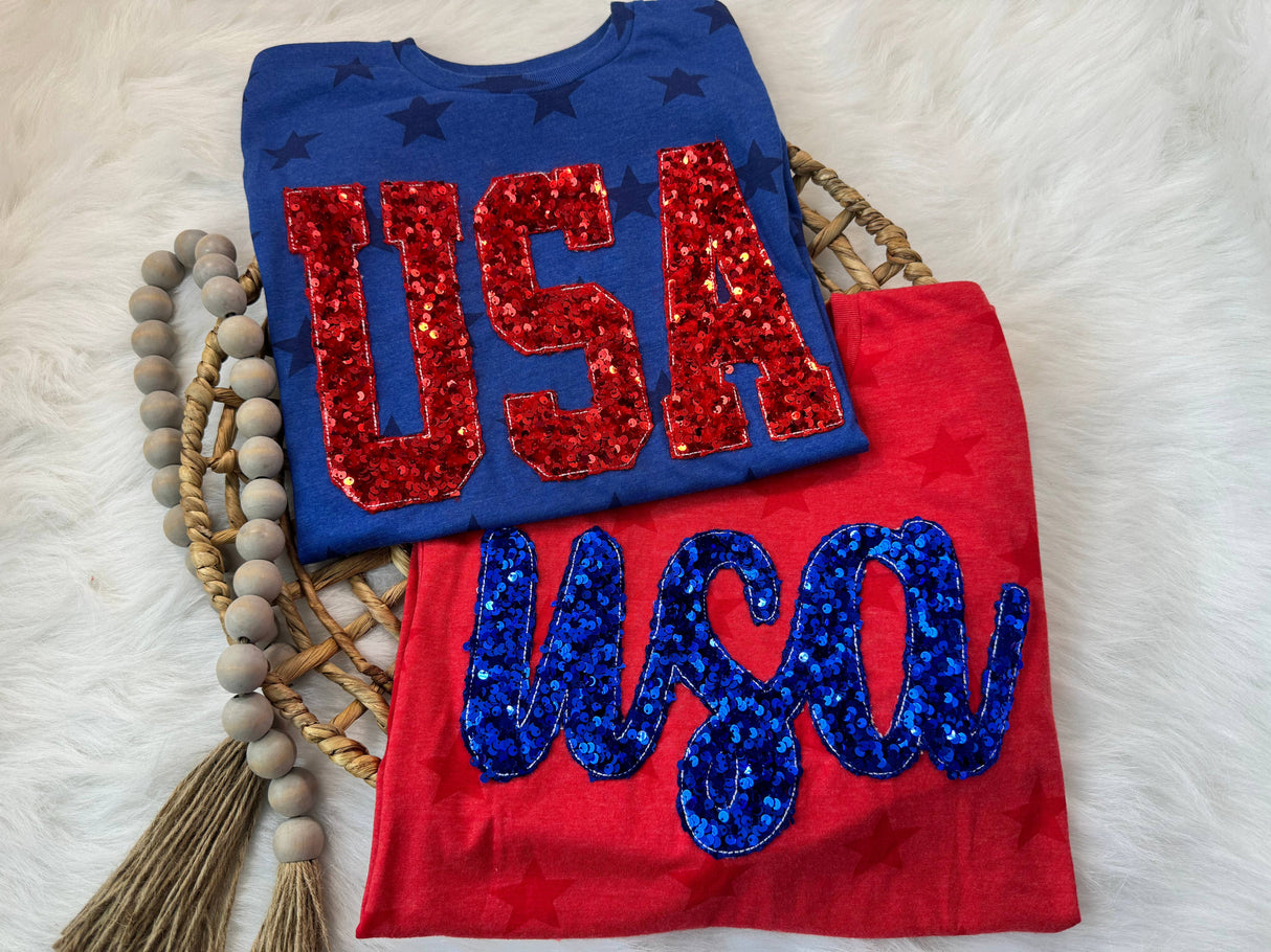 USA Sequin Embroidered T-shirt