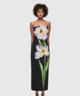 47Y Yellow Retro Tube Top Dress with 3D Floral Embroidery