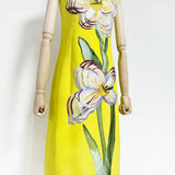 47Y Yellow Retro Tube Top Dress with 3D Floral Embroidery