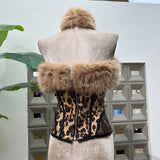 59Y Leopard Sequin Tube Top with Eco-Fur Three-Piece Set