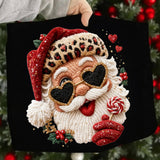 Faux Yarn Crochet Leopard Santa Claus Shirt, Santa Sweater