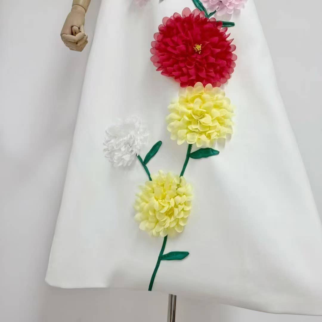 DR516Y Colorful 3D Floral Swing Suspender Long Summer Dress