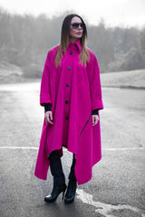 Hot Pink Women Loose Winter Coat Federica