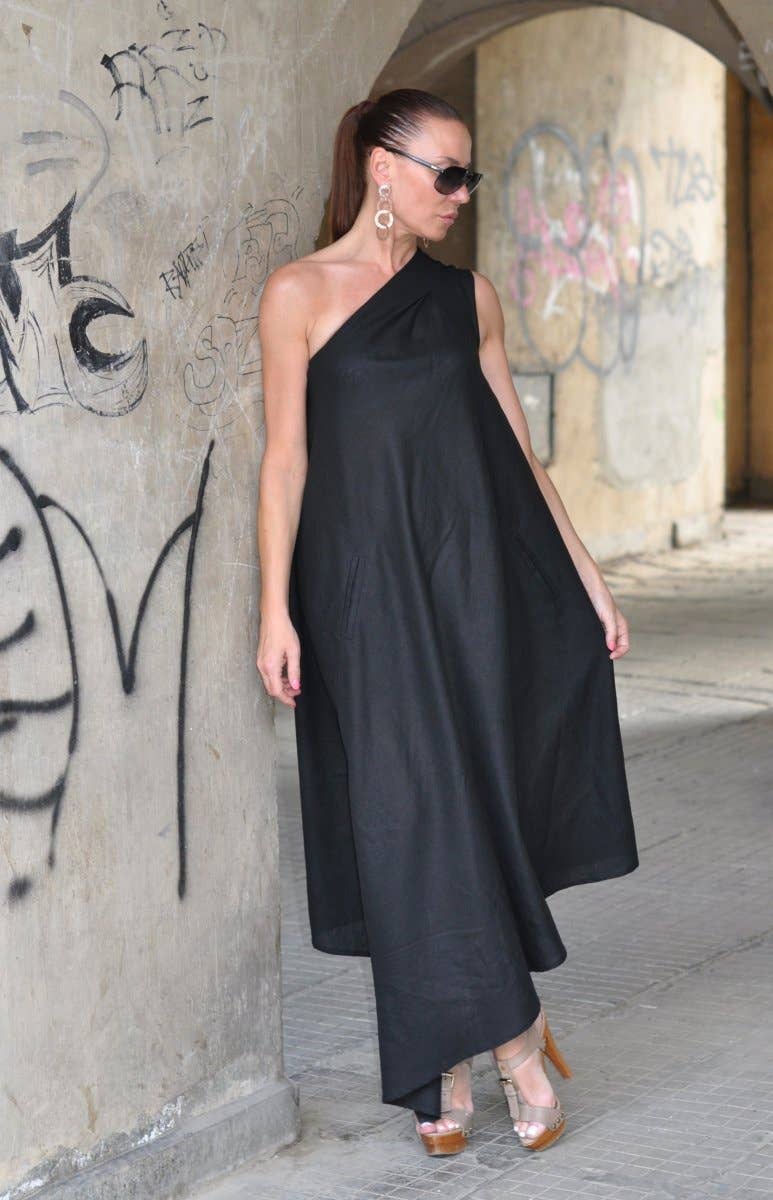 strapless open back dress Island Escape One Shoulder Maxi Dress Brown