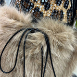 59Y Leopard Sequin Tube Top with Eco-Fur Three-Piece Set