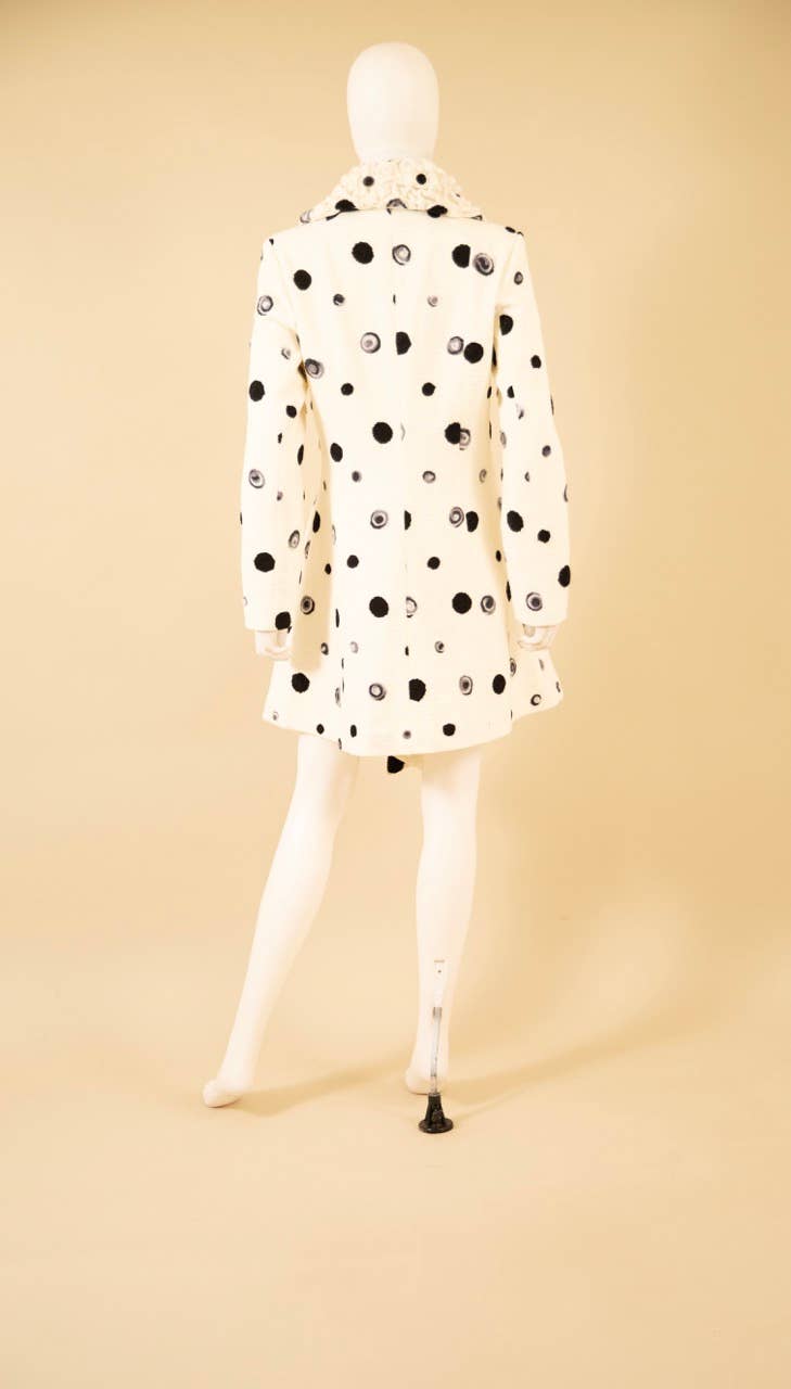 F26065 Embroidery Dots Pucker Collar Coat