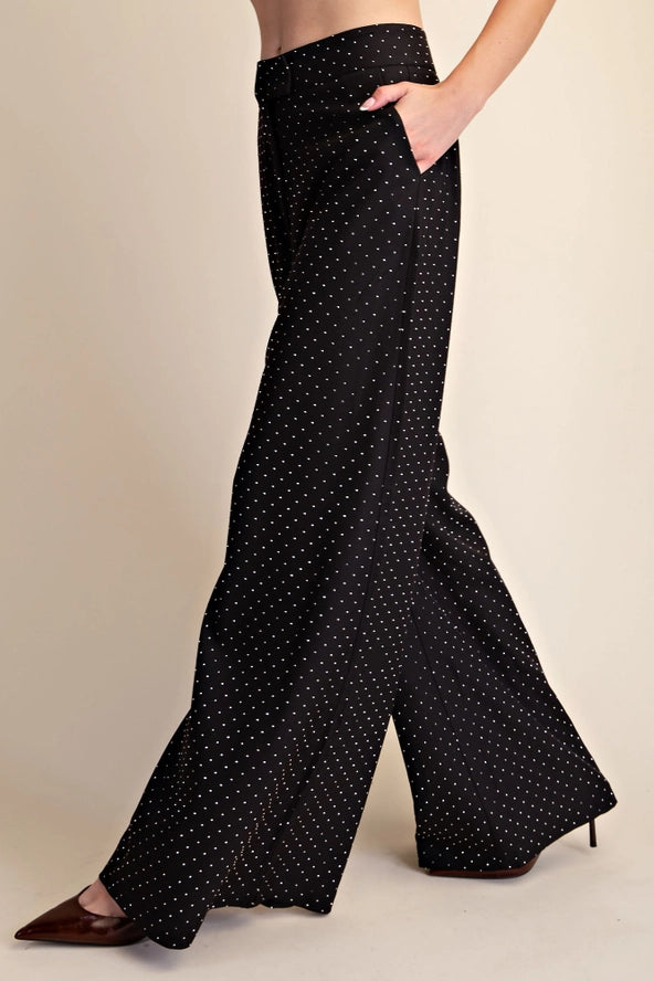 P9229 Rhinestone Wide Leg Flowy Pants