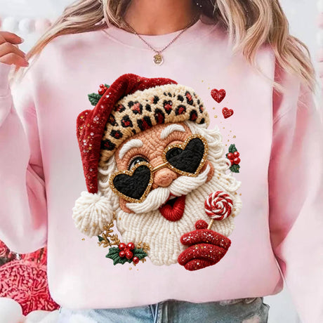 Faux Yarn Crochet Leopard Santa Claus Shirt, Santa Sweater