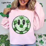 Faux Sequin smiley crewneck with shamrocks st patricks day