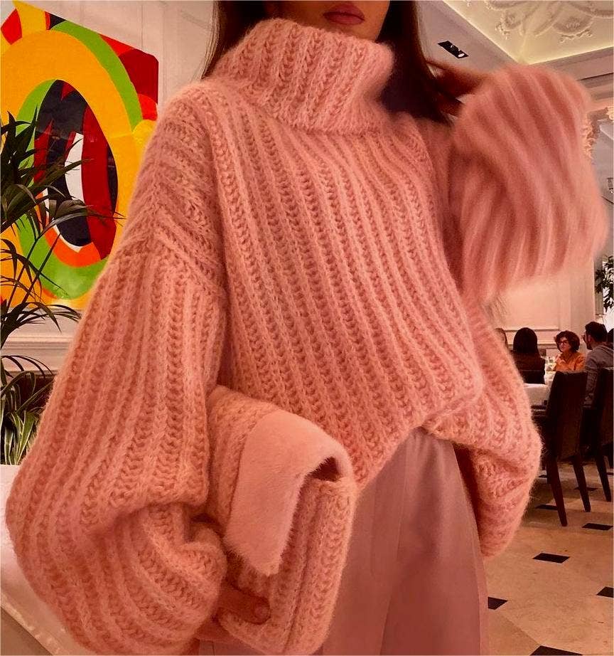 Knitted sweater fluffy long-sleeved turtleneck