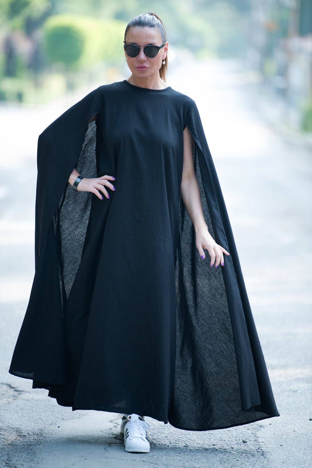 Black Cape Linen Dress JESSICA