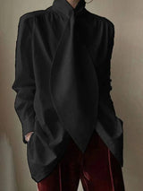 Long Sleeves Loose Solid Color High-Neck Blouses&Shirts Tops