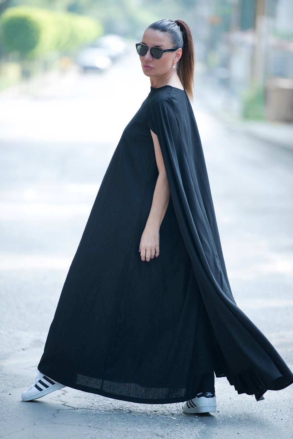 Black Cape Linen Dress JESSICA