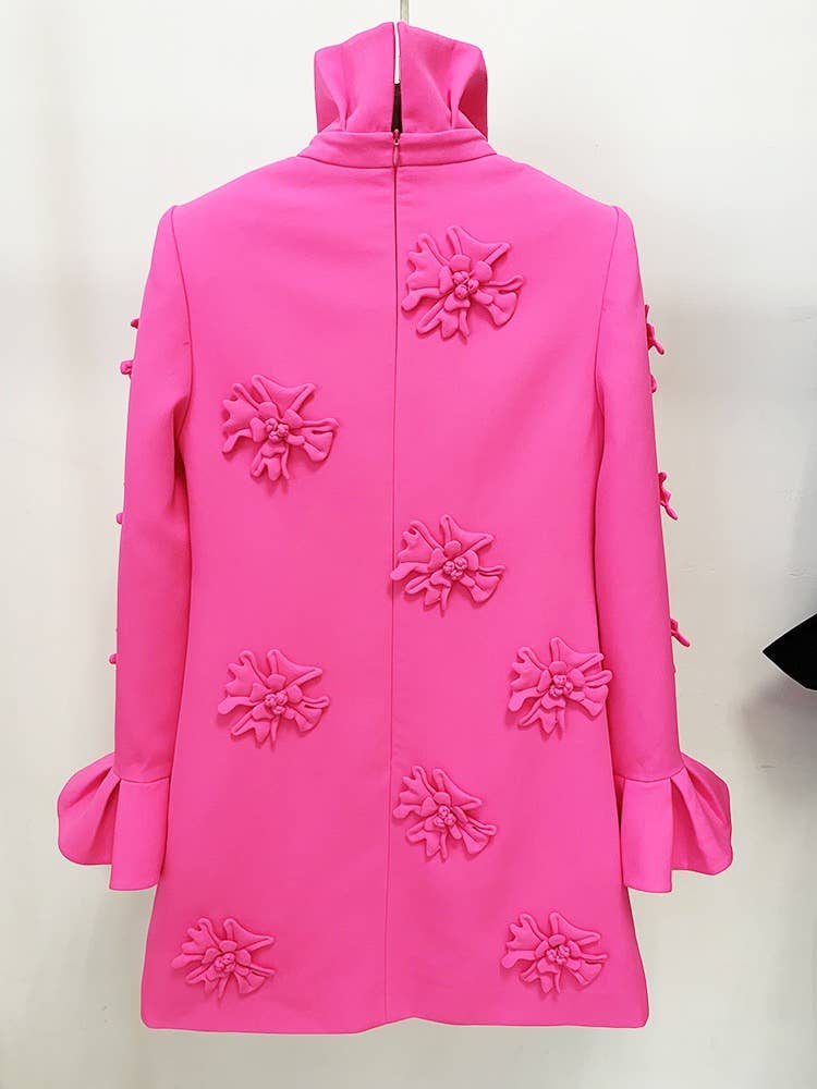 DR079 Handmade Three-dimensional Flower Bell Sleeve Dress