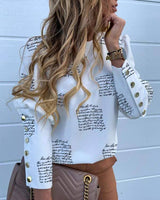 Letter print buttoned long sleeve top