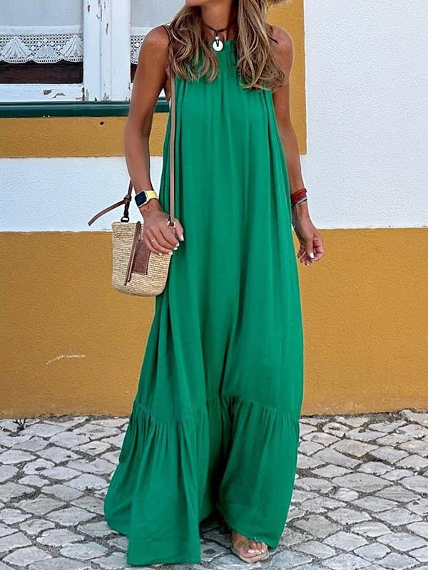 Solid halter sleeveless maxi dress