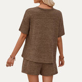 Leisurely Knit Short Sleeve Top and Shorts Two-Piece Set