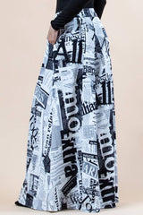 P919-156News1-Lidia Newspaper Black And White Wide Leg Palaz