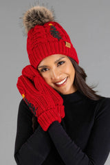 M-622 Red Cable Knit Mittens w/ Tree