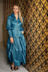Stretch Dupioni Sculptural Zip Pleats Dress - F23011