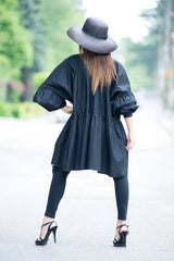 Black Maxi Flounces Cotton Tunic MARCY