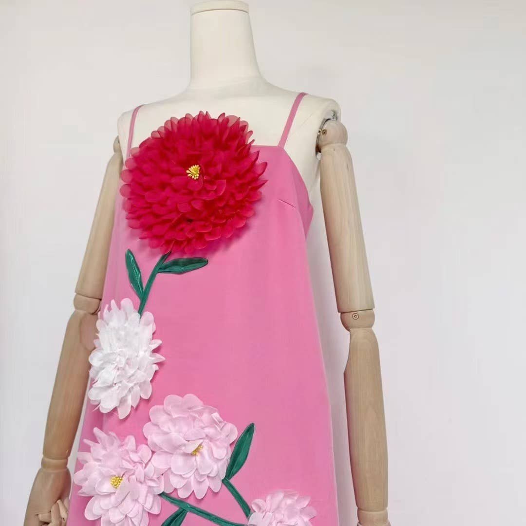 DR516Y Colorful 3D Floral Swing Suspender Long Summer Dress